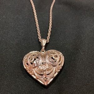 Large Silver Filigree Heart and Chain Necklace
